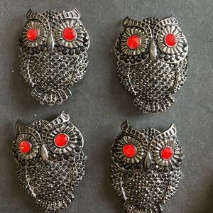 Tahari Napkin Rings Owl black with red stone eyes new